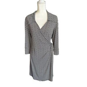 Women's Large Laundry by Shelli Segal Black & White Wrap Dress, 3/4 slee…